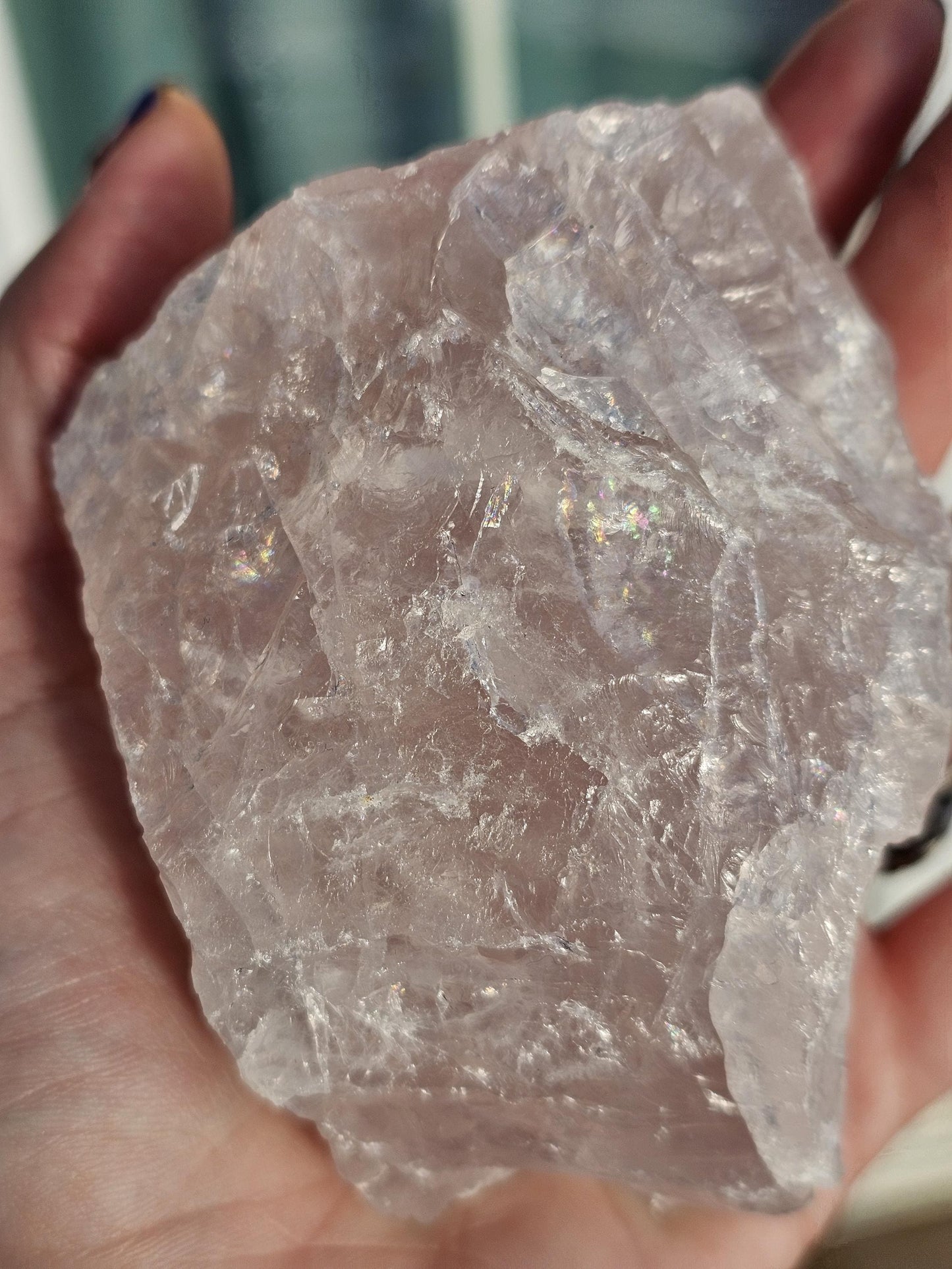 Huge Rough Rose Quartz with Rainbow
