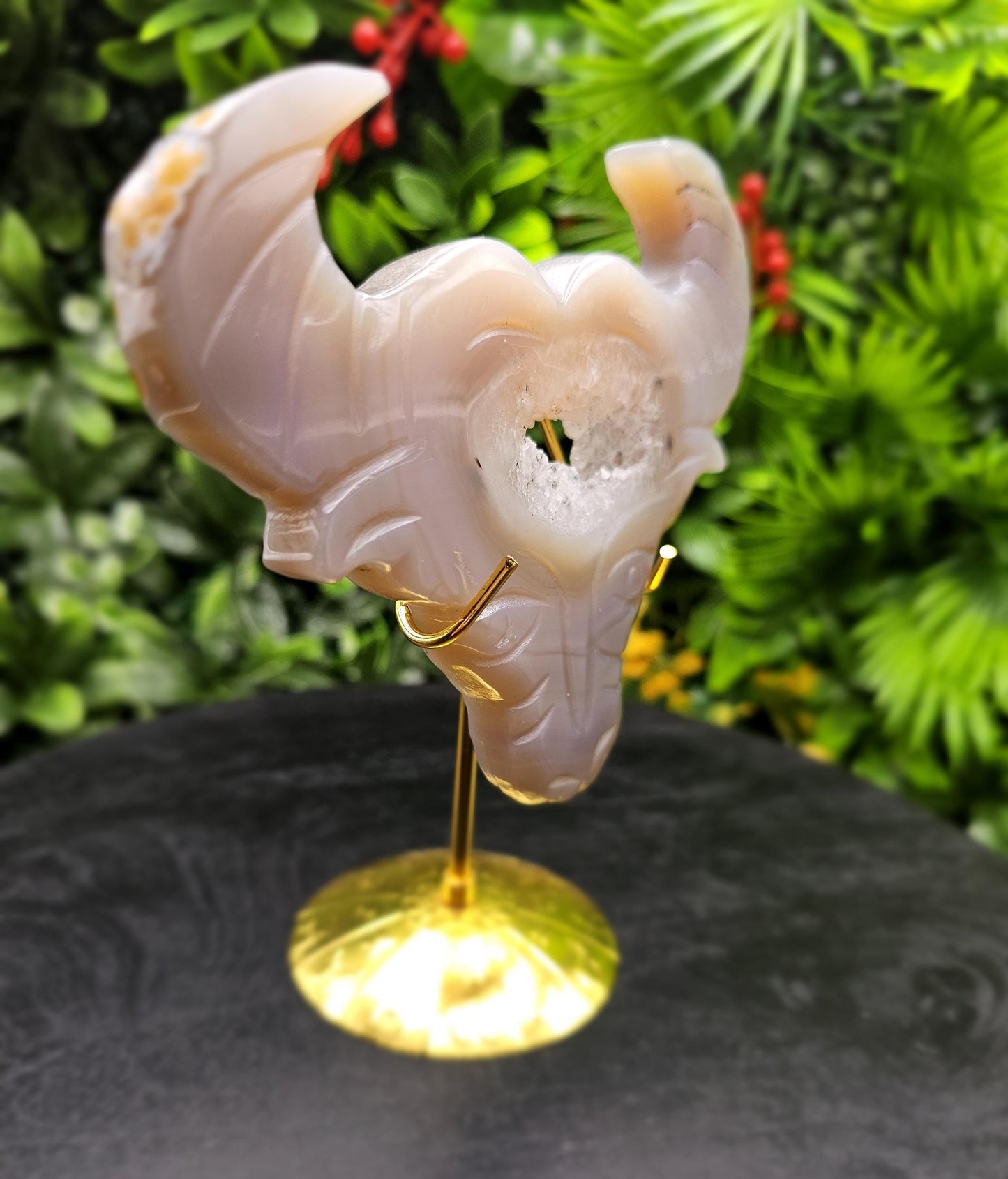 Unique Druzy Agate Bull Carving on Zodiac Stand