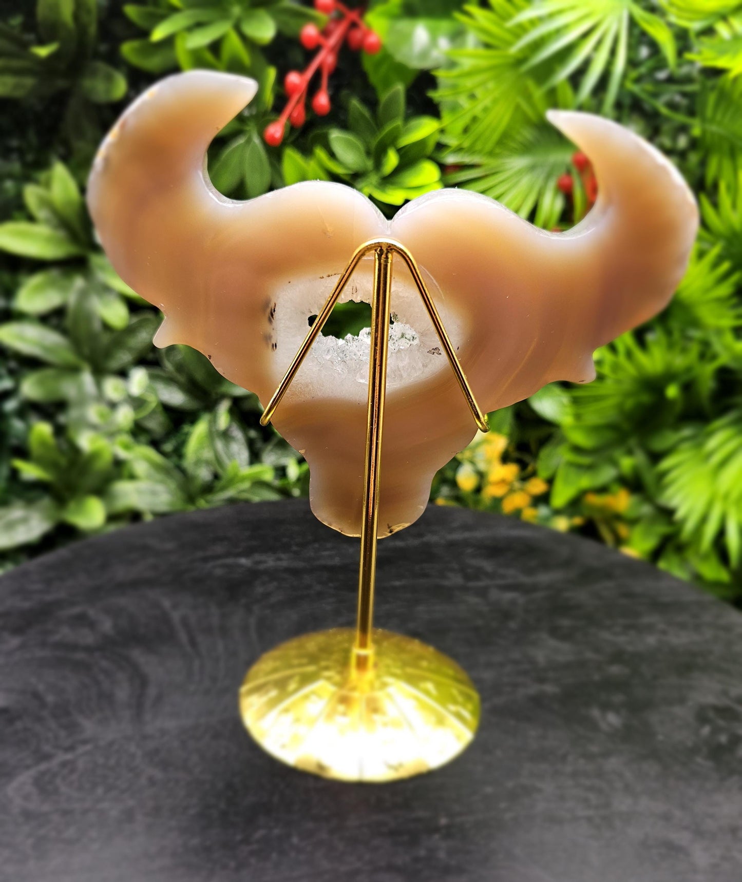 Unique Druzy Agate Bull Carving on Zodiac Stand