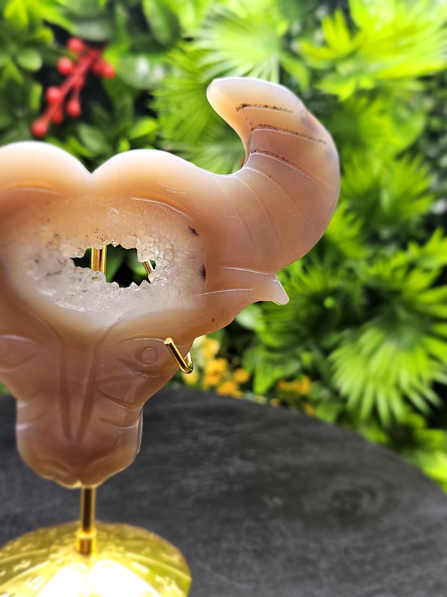 Unique Druzy Agate Bull Carving on Zodiac Stand