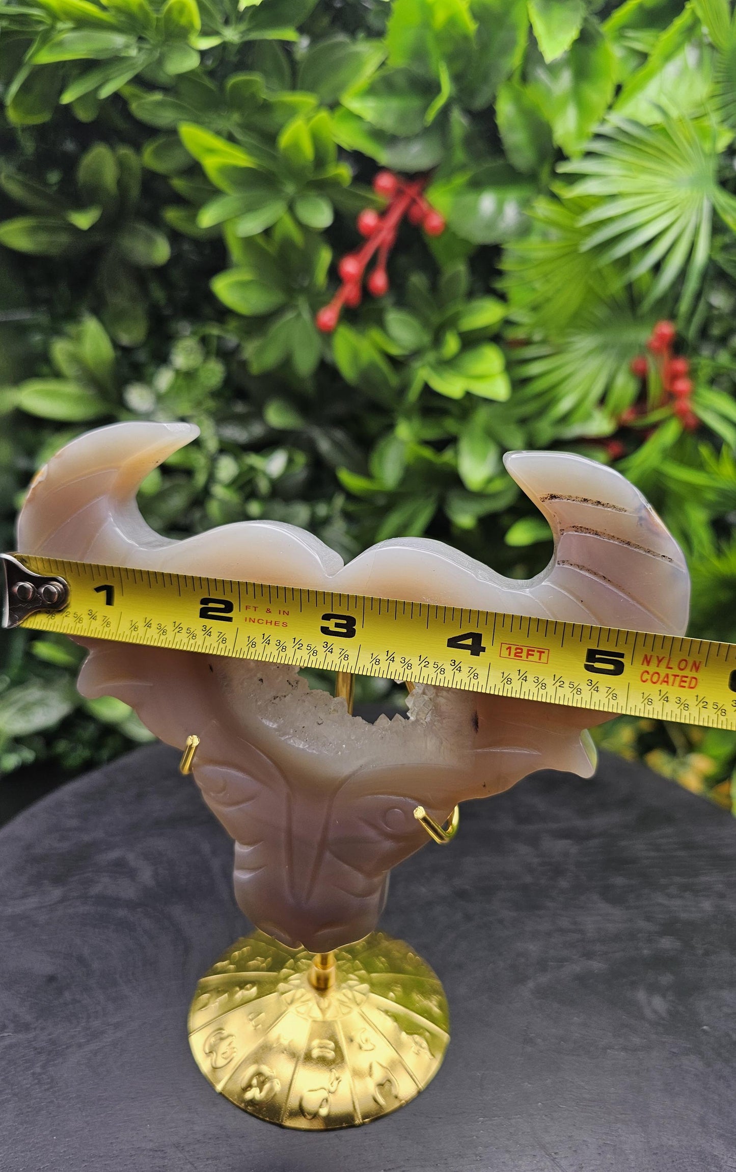 Unique Druzy Agate Bull Carving on Zodiac Stand