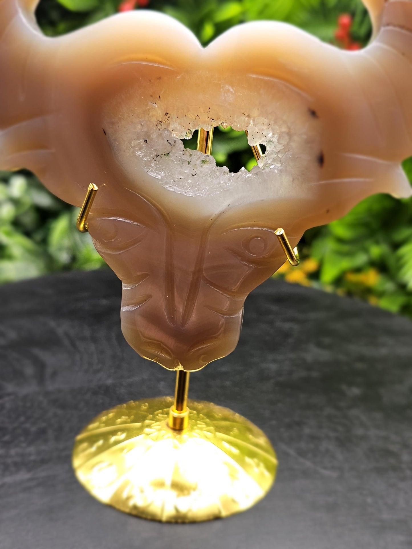 Unique Druzy Agate Bull Carving on Zodiac Stand