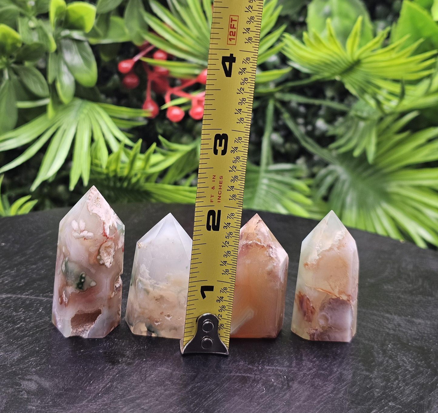 Flower Agate Mini Tower: Green & Red Crystal Point