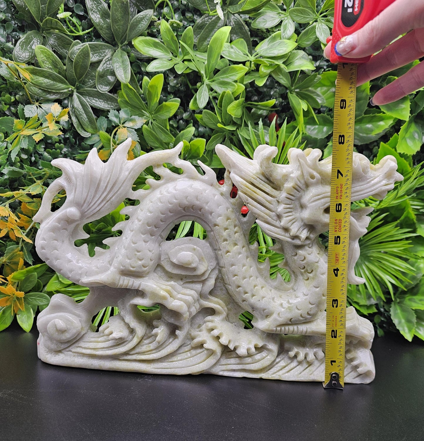 Massive White and Green Jade Hand-Carved Chinese Dragon