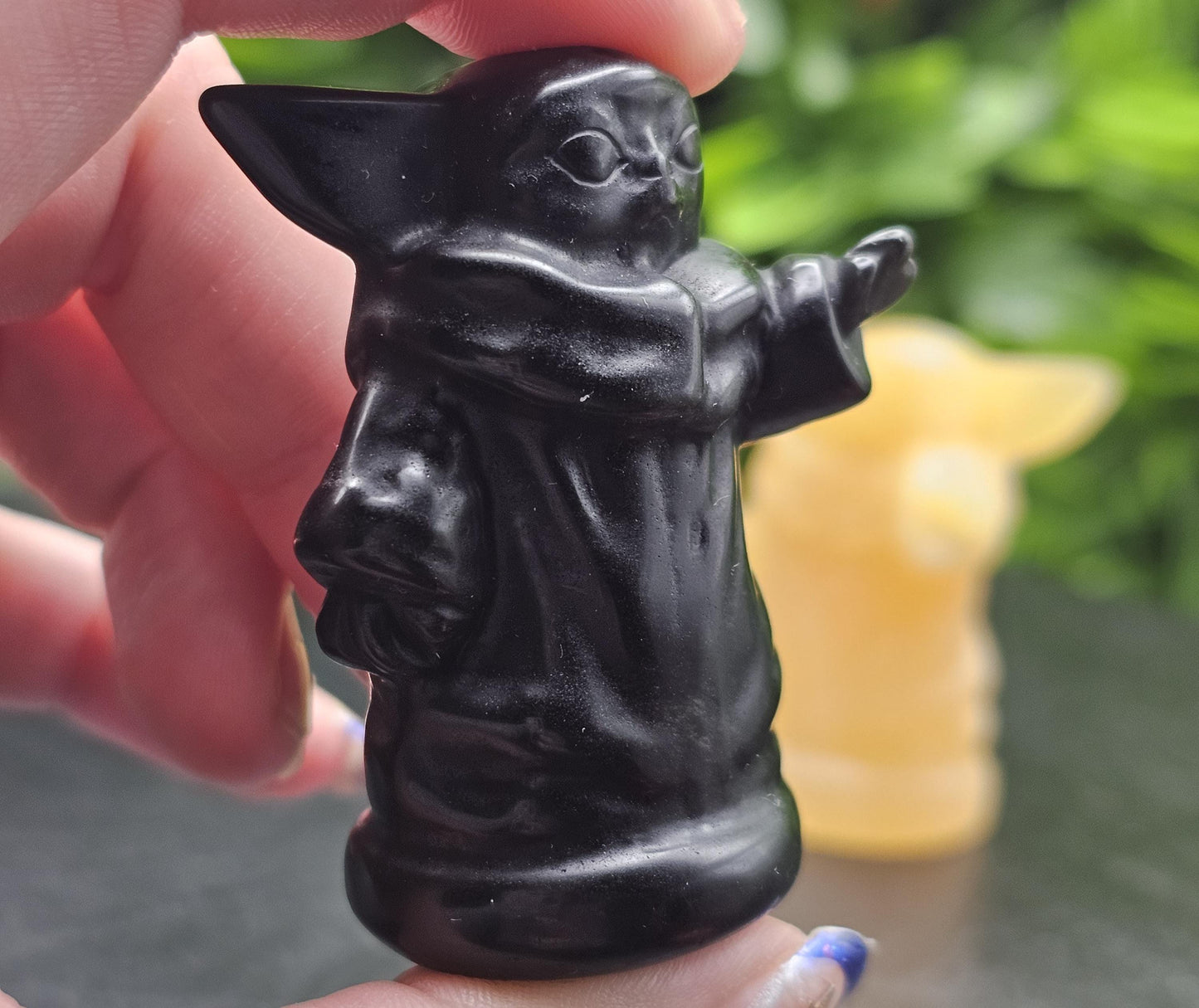 Yoda Crystal Carvings: Choose from Strawberry quartz, Obsidian, and Orange Calcite