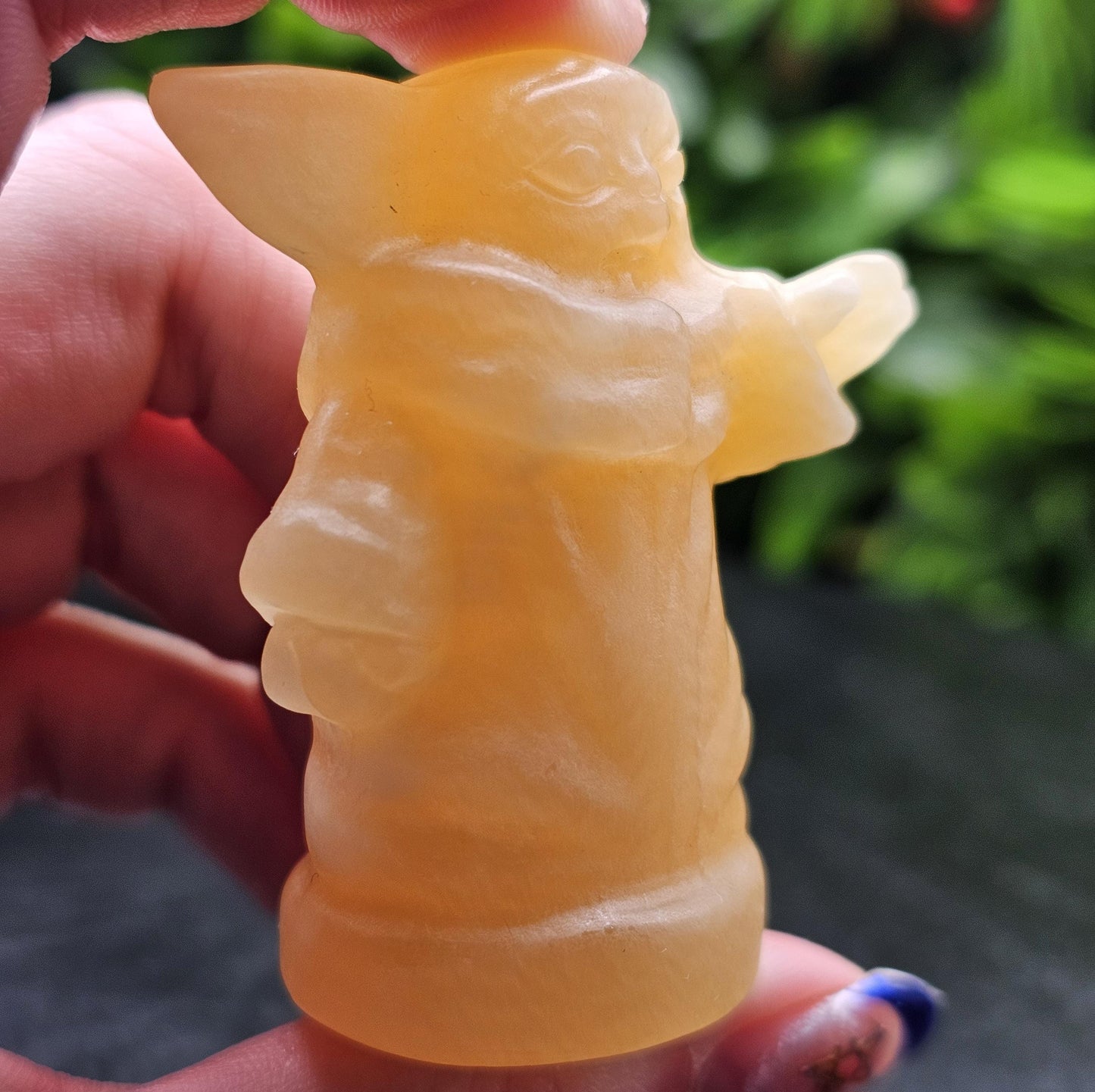 Yoda Crystal Carvings: Choose from Strawberry quartz, Obsidian, and Orange Calcite