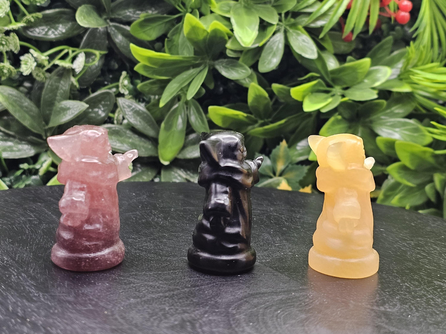 Yoda Crystal Carvings: Choose from Strawberry quartz, Obsidian, and Orange Calcite