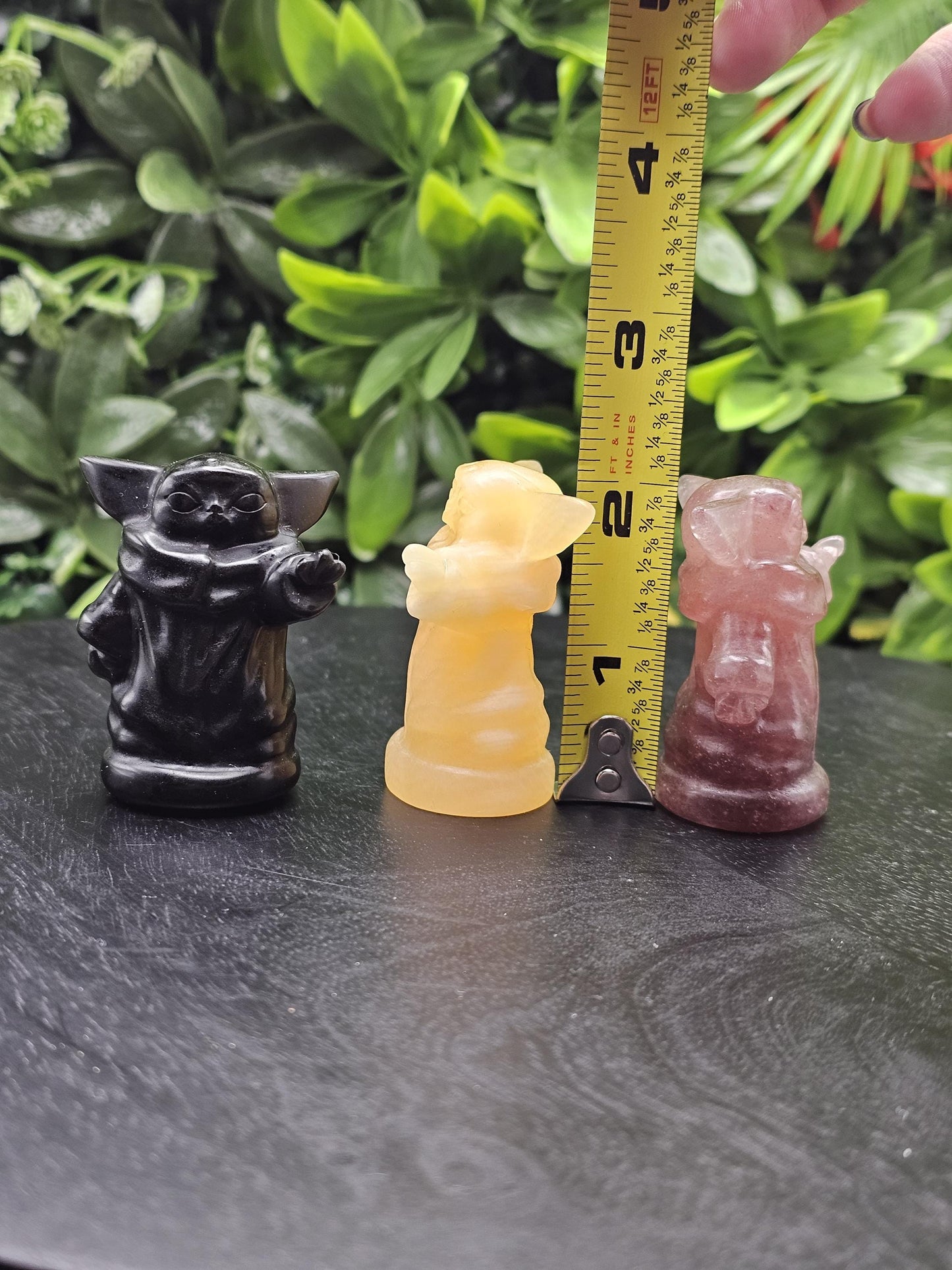 Yoda Crystal Carvings: Choose from Strawberry quartz, Obsidian, and Orange Calcite