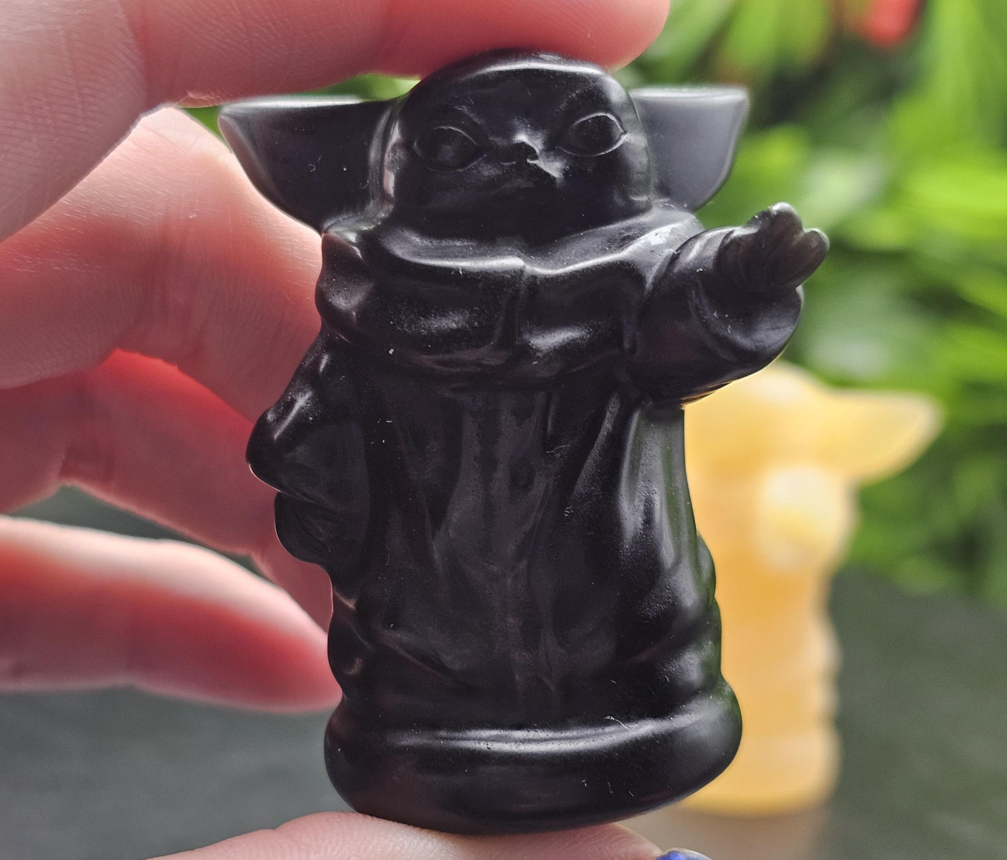 Yoda Crystal Carvings: Choose from Strawberry quartz, Obsidian, and Orange Calcite