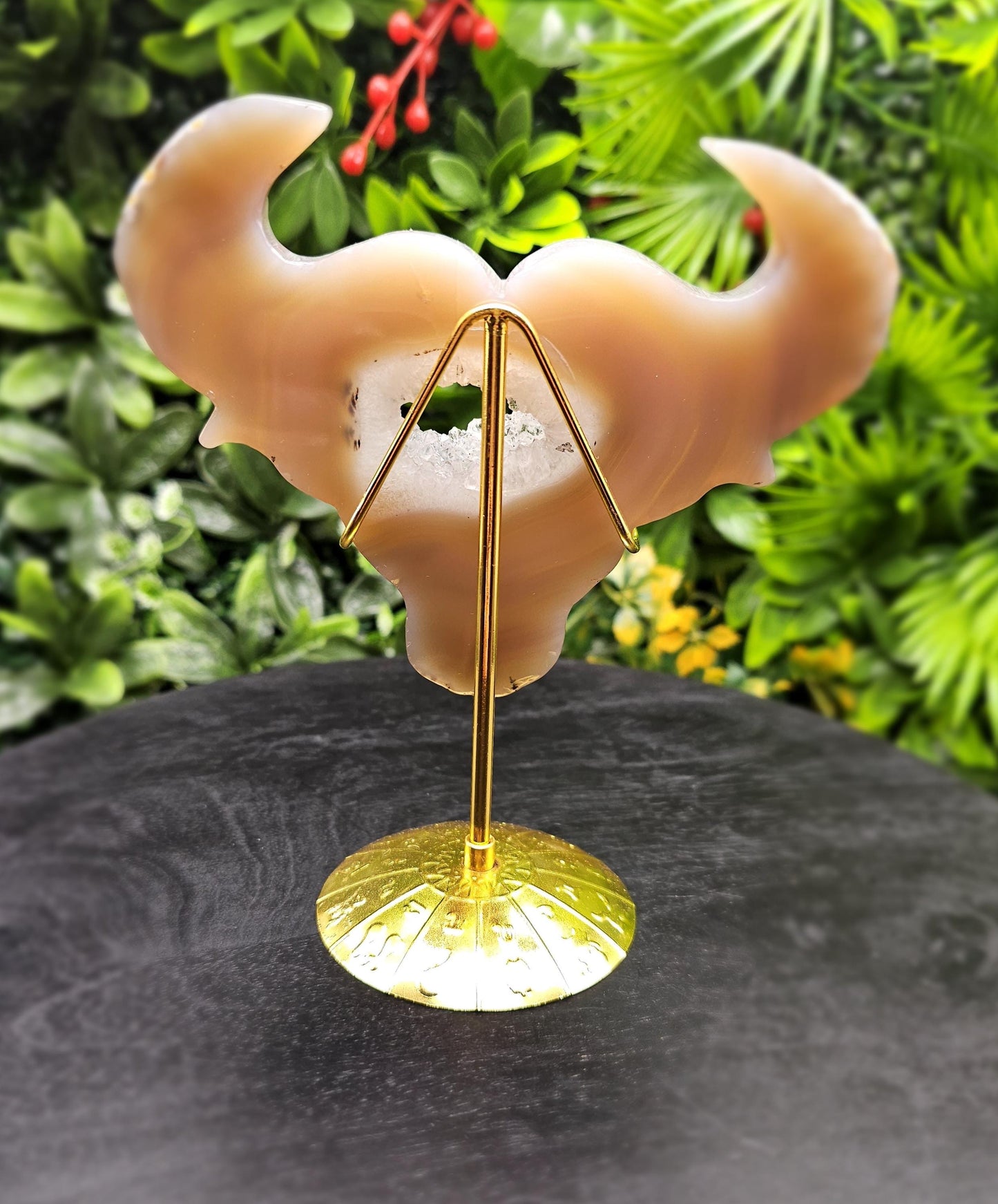 Unique Druzy Agate Bull Carving on Zodiac Stand