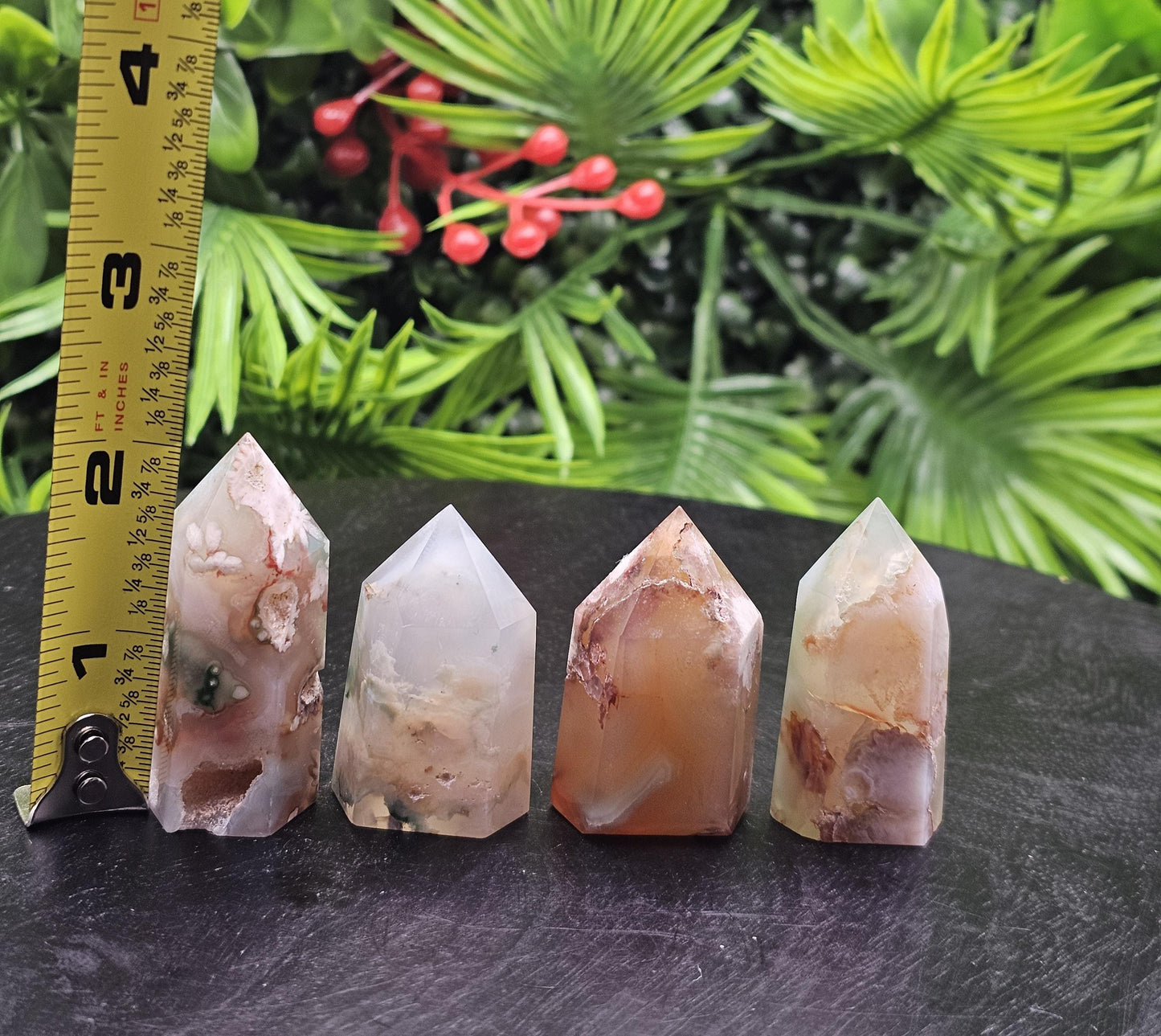 Flower Agate Mini Tower: Green & Red Crystal Point