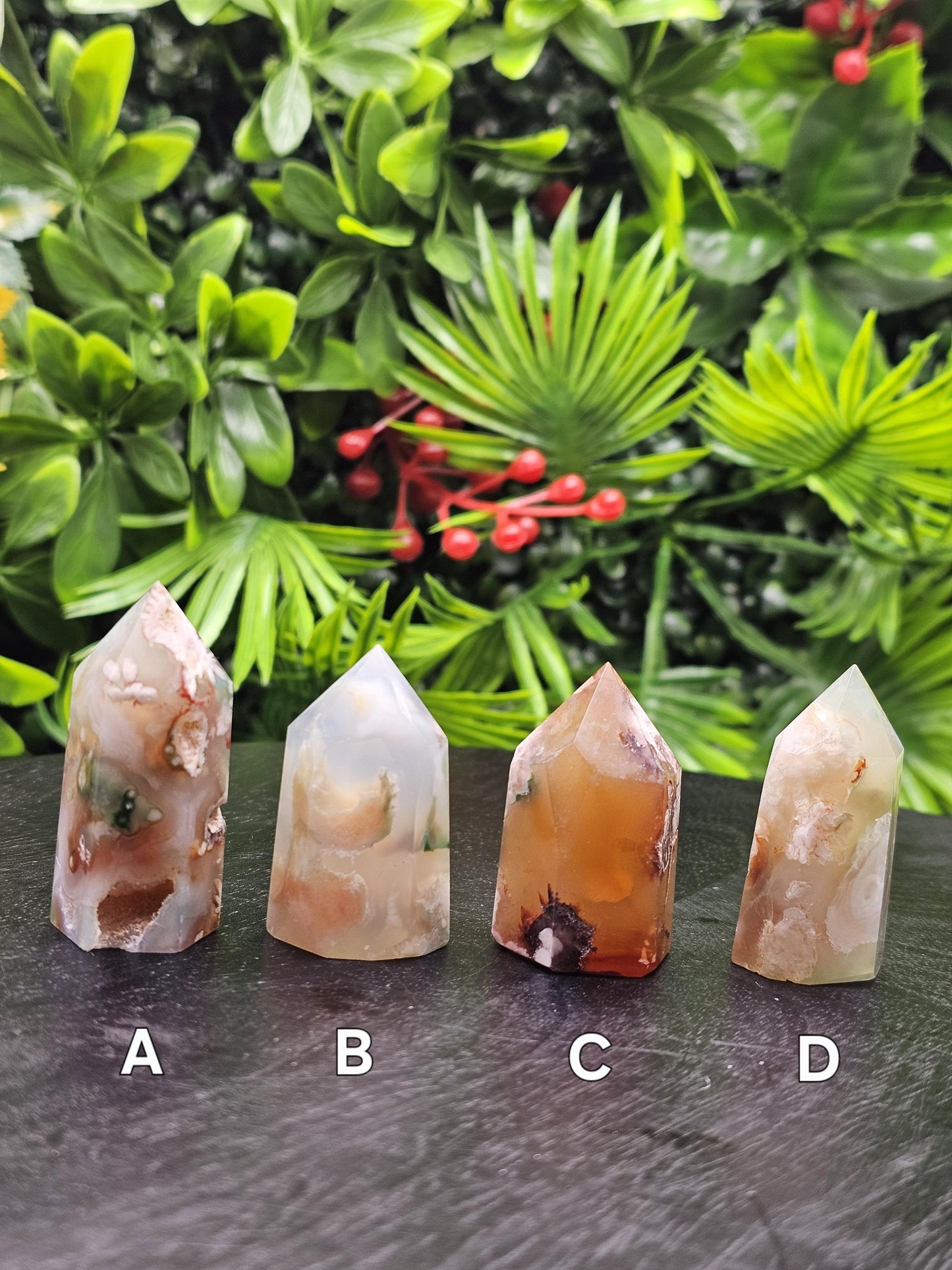 Flower Agate Mini Tower: Green & Red Crystal Point