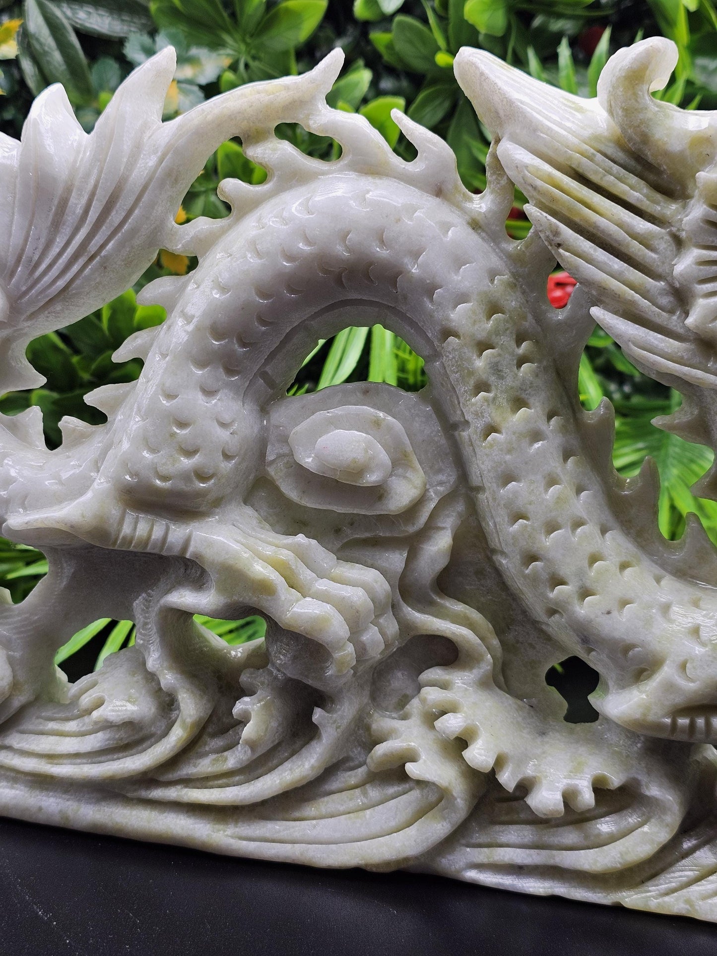 Massive White and Green Jade Hand-Carved Chinese Dragon
