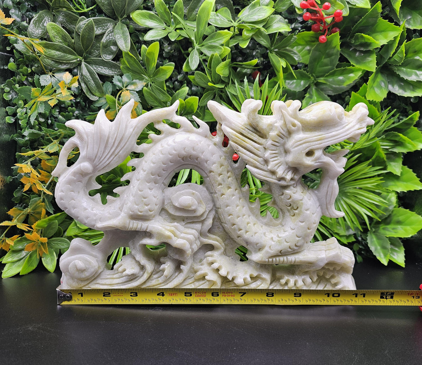 Massive White and Green Jade Hand-Carved Chinese Dragon