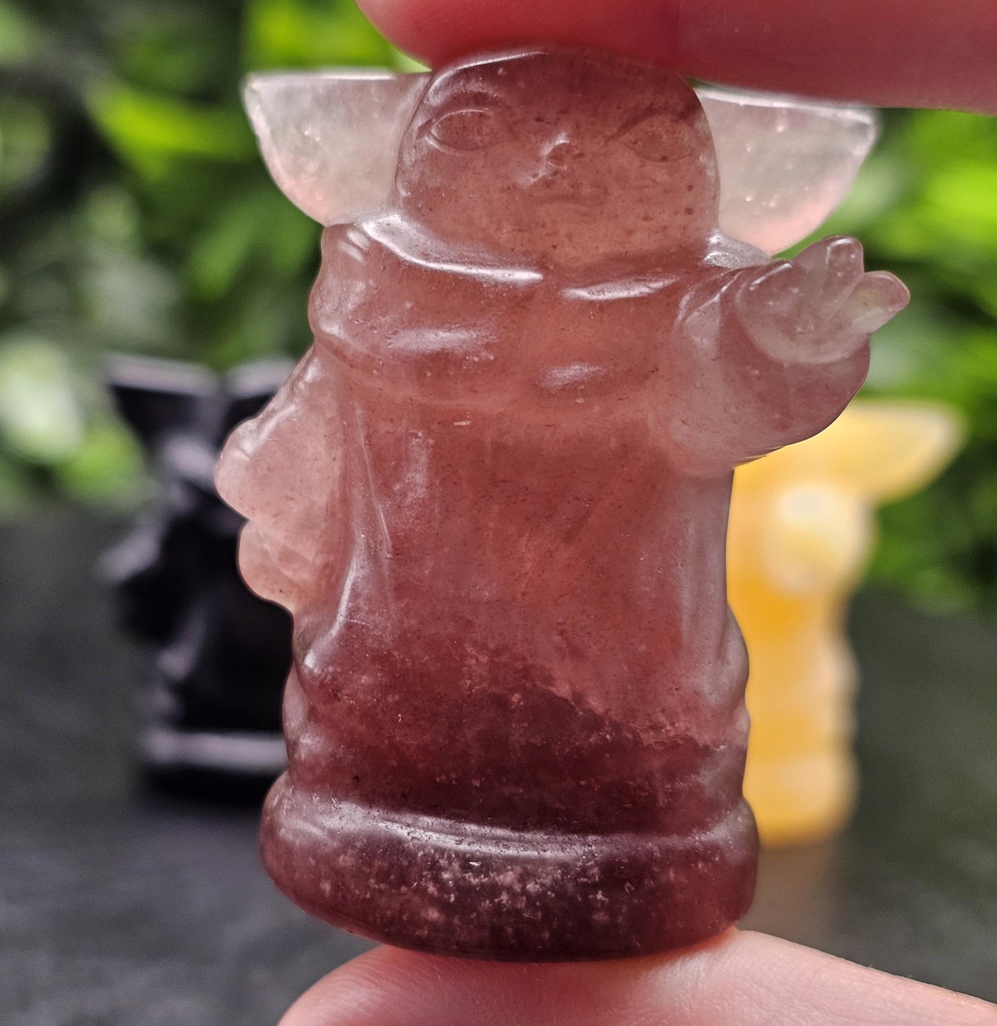 Yoda Crystal Carvings: Choose from Strawberry quartz, Obsidian, and Orange Calcite