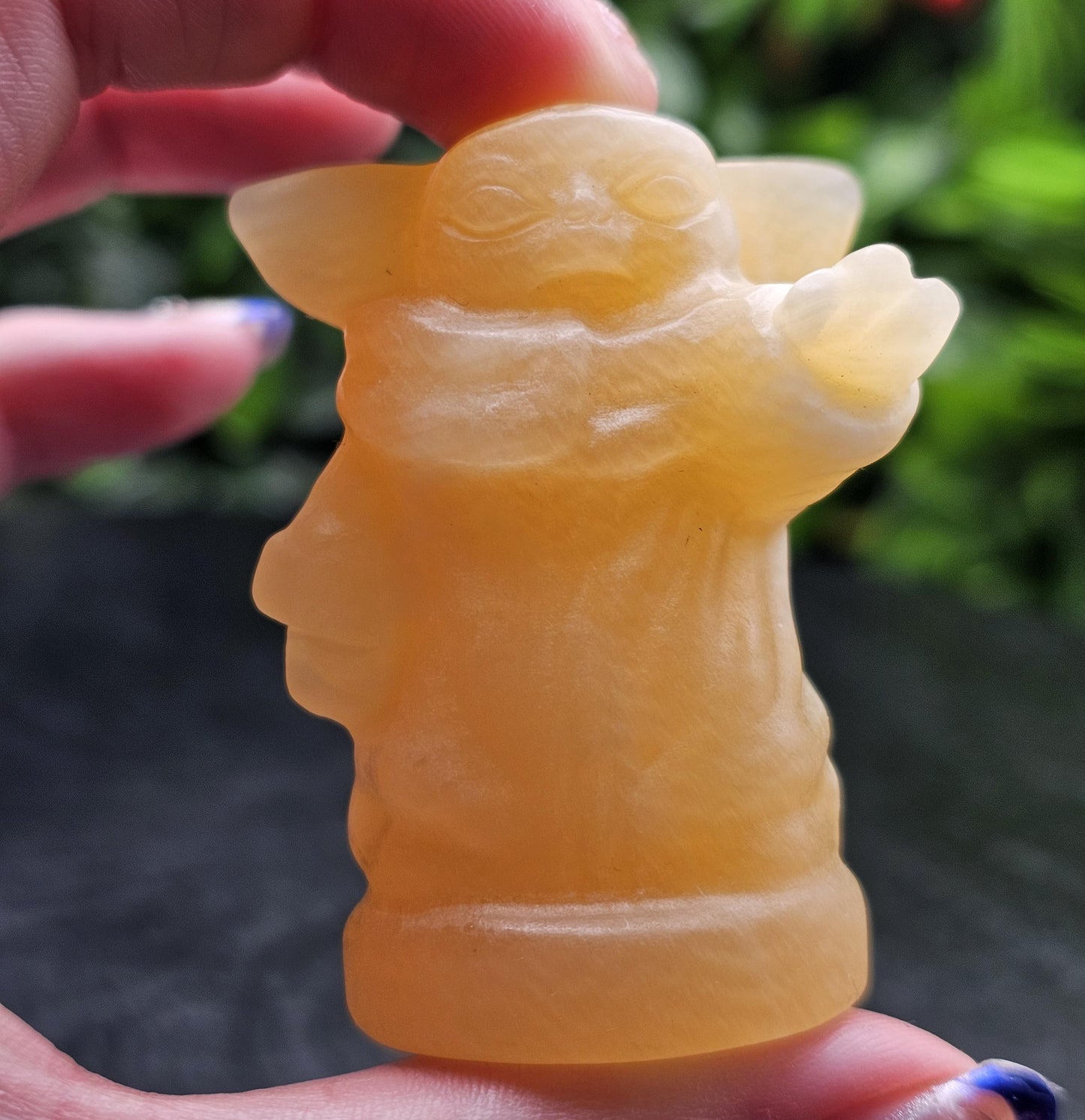 Yoda Crystal Carvings: Choose from Strawberry quartz, Obsidian, and Orange Calcite