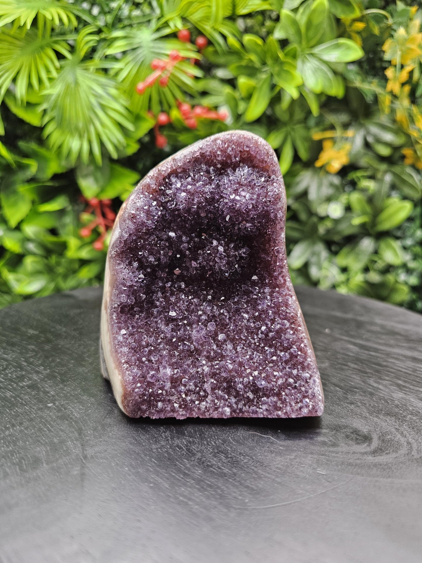 Grape Jelly Polished Amethyst Freeform with Unique Agate Trim