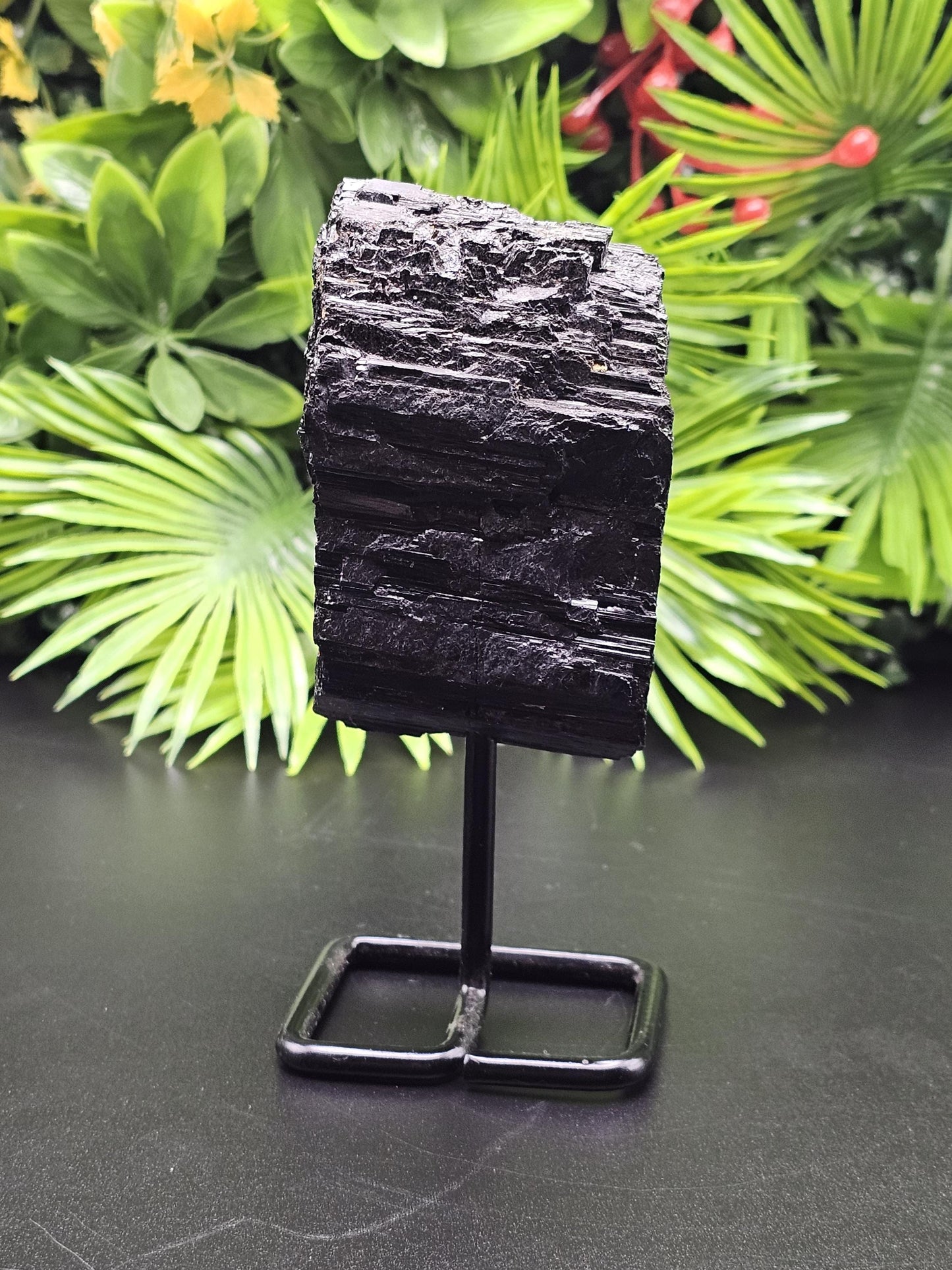 Black Tourmaline on Metal Stand