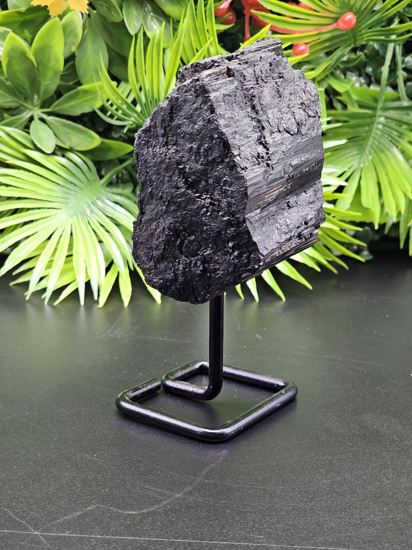 Black Tourmaline on Metal Stand