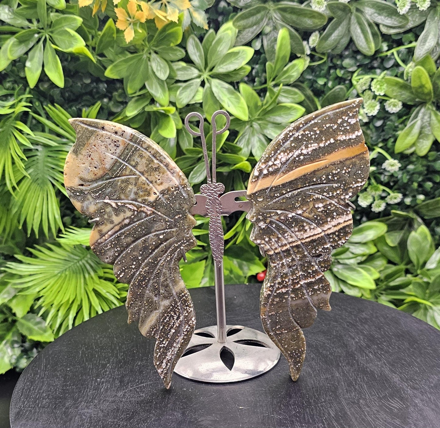 Ocean Jasper Large Butterfly Wings on Stand