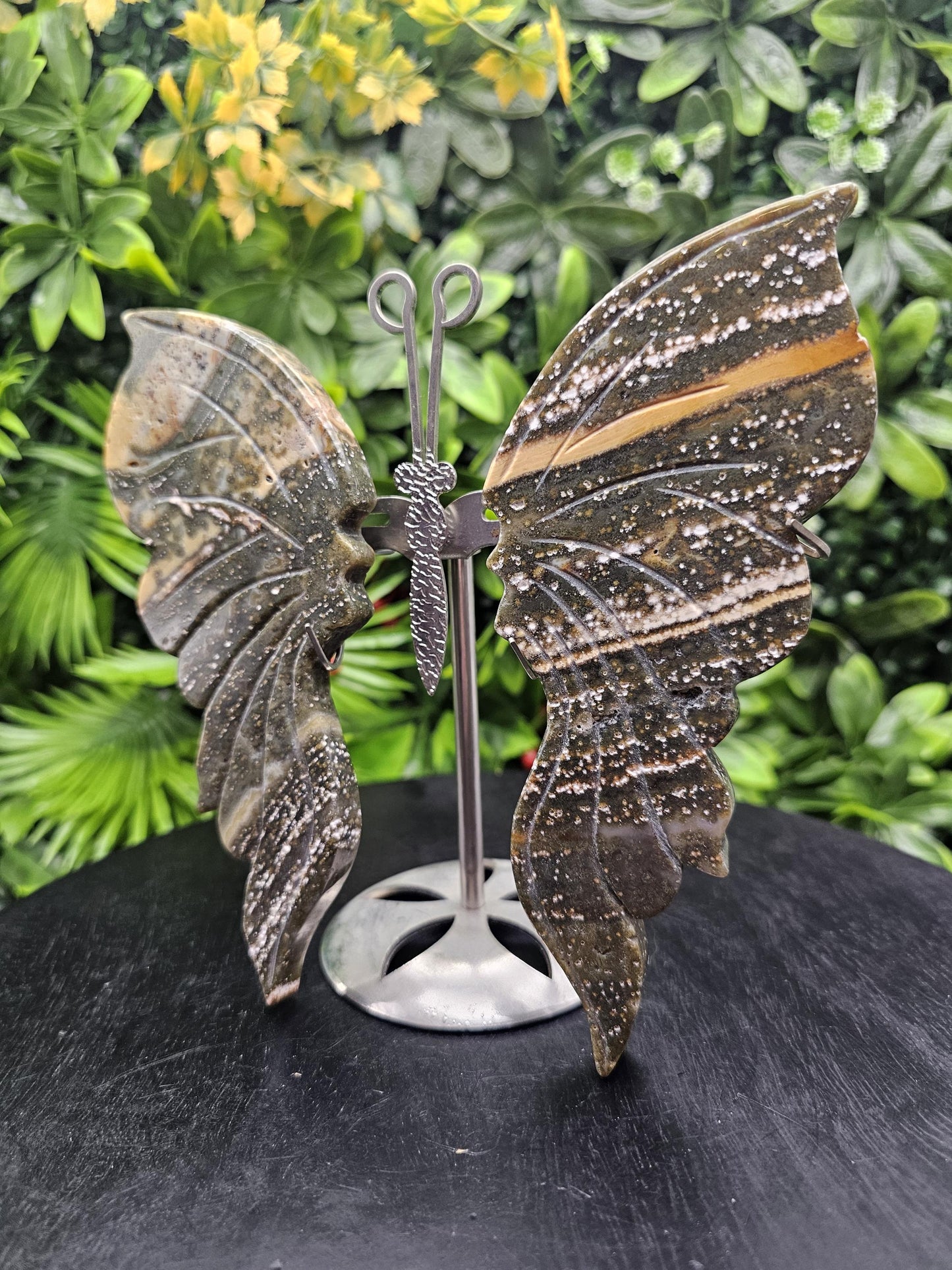 Ocean Jasper Large Butterfly Wings on Stand