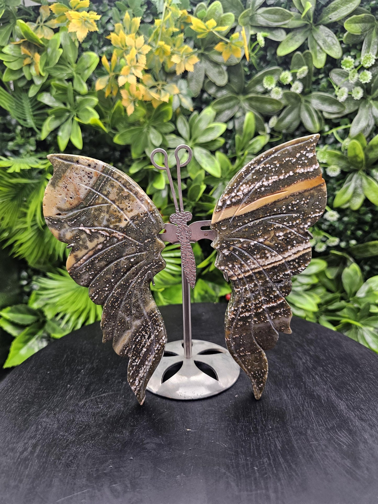 Ocean Jasper Large Butterfly Wings on Stand