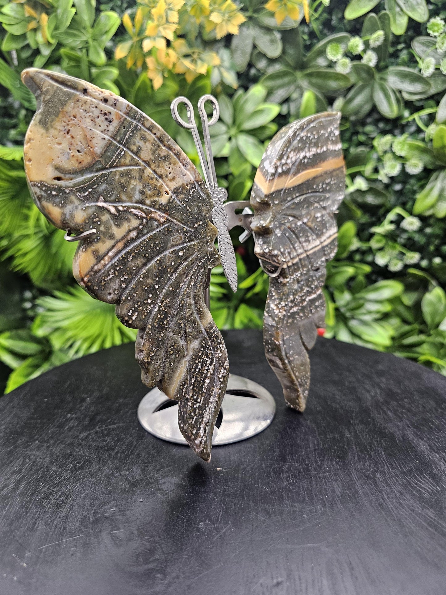 Ocean Jasper Large Butterfly Wings on Stand