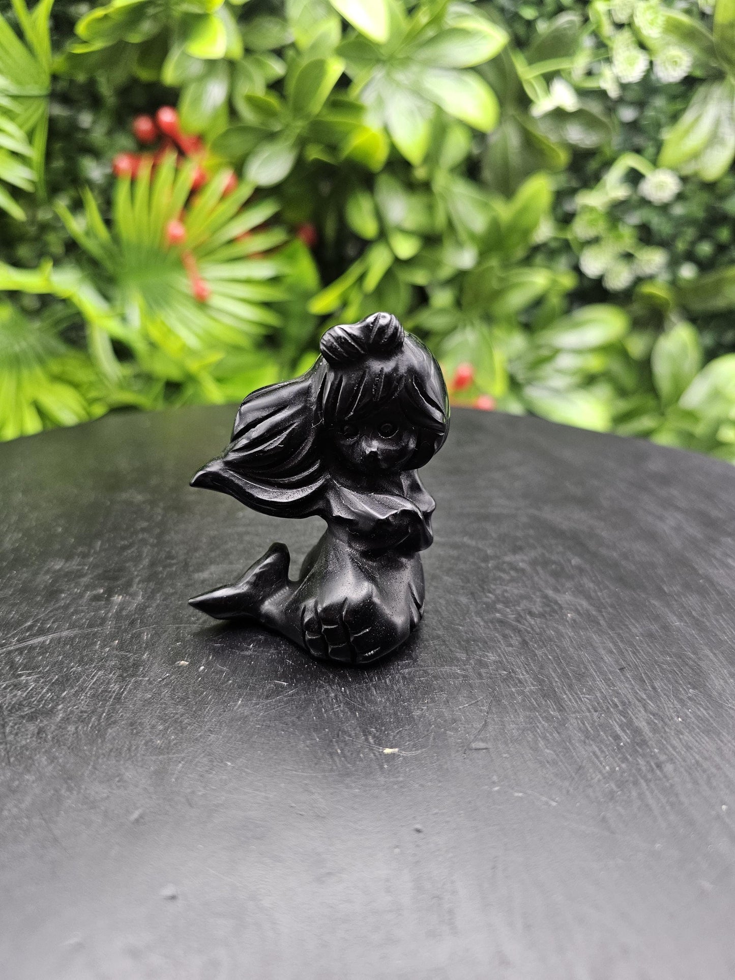 Mesmerizing Obsidian Mermaid Crystal Carving