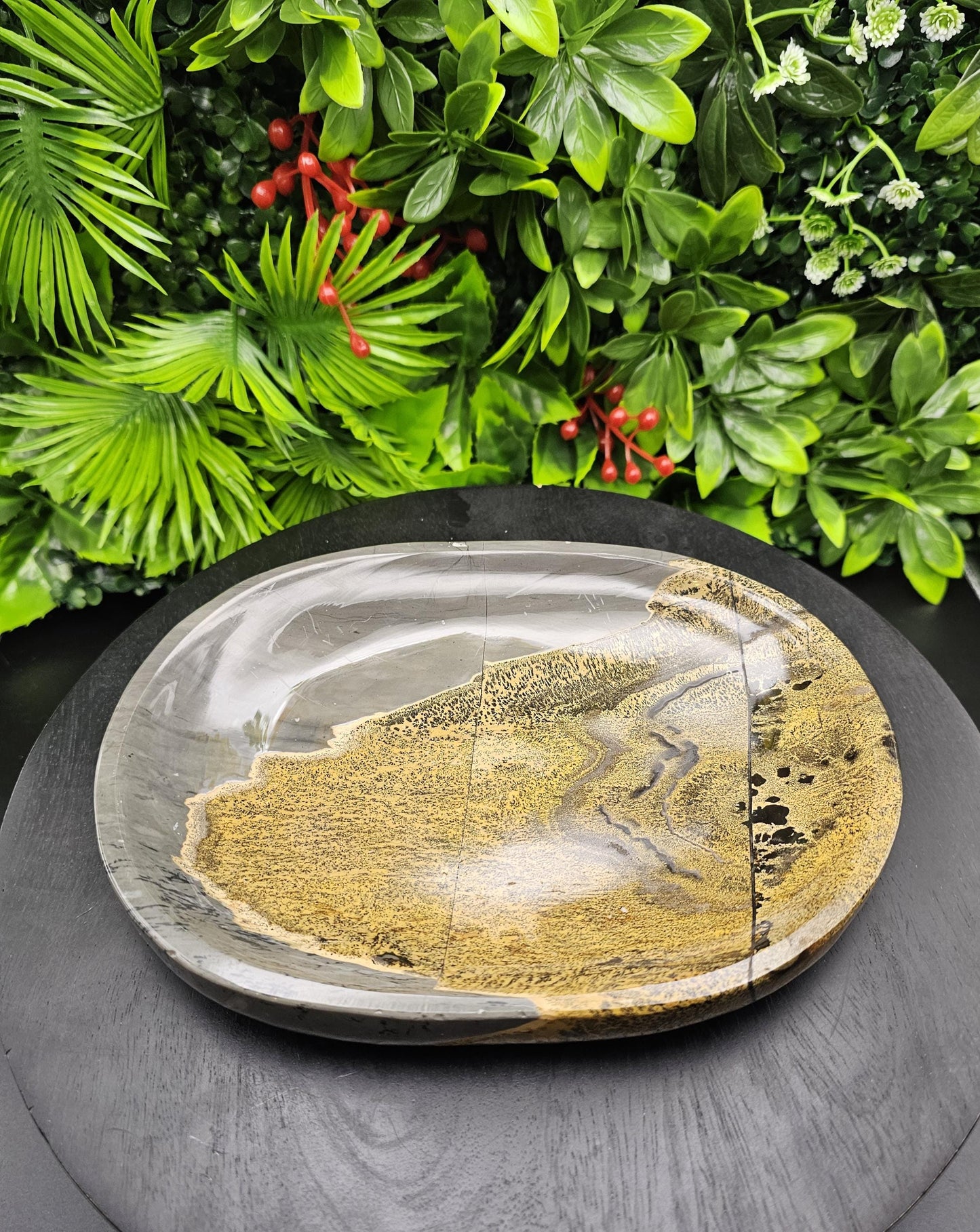 Large Picture Jasper Plate: Dendritic Landscape Decor Tray
