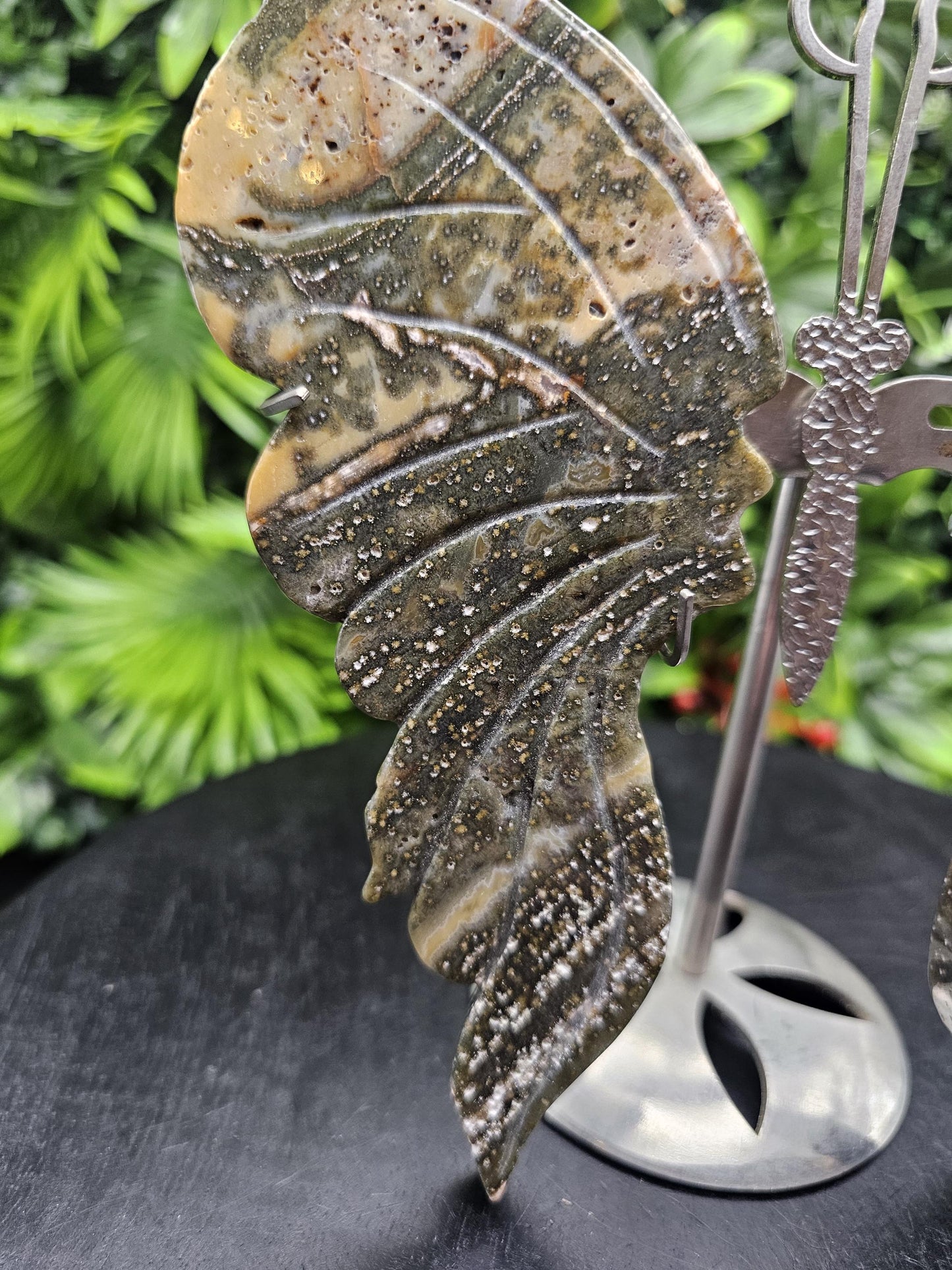 Ocean Jasper Large Butterfly Wings on Stand