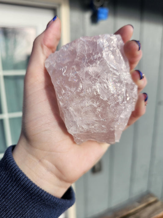 Huge Rough Rose Quartz with Rainbow