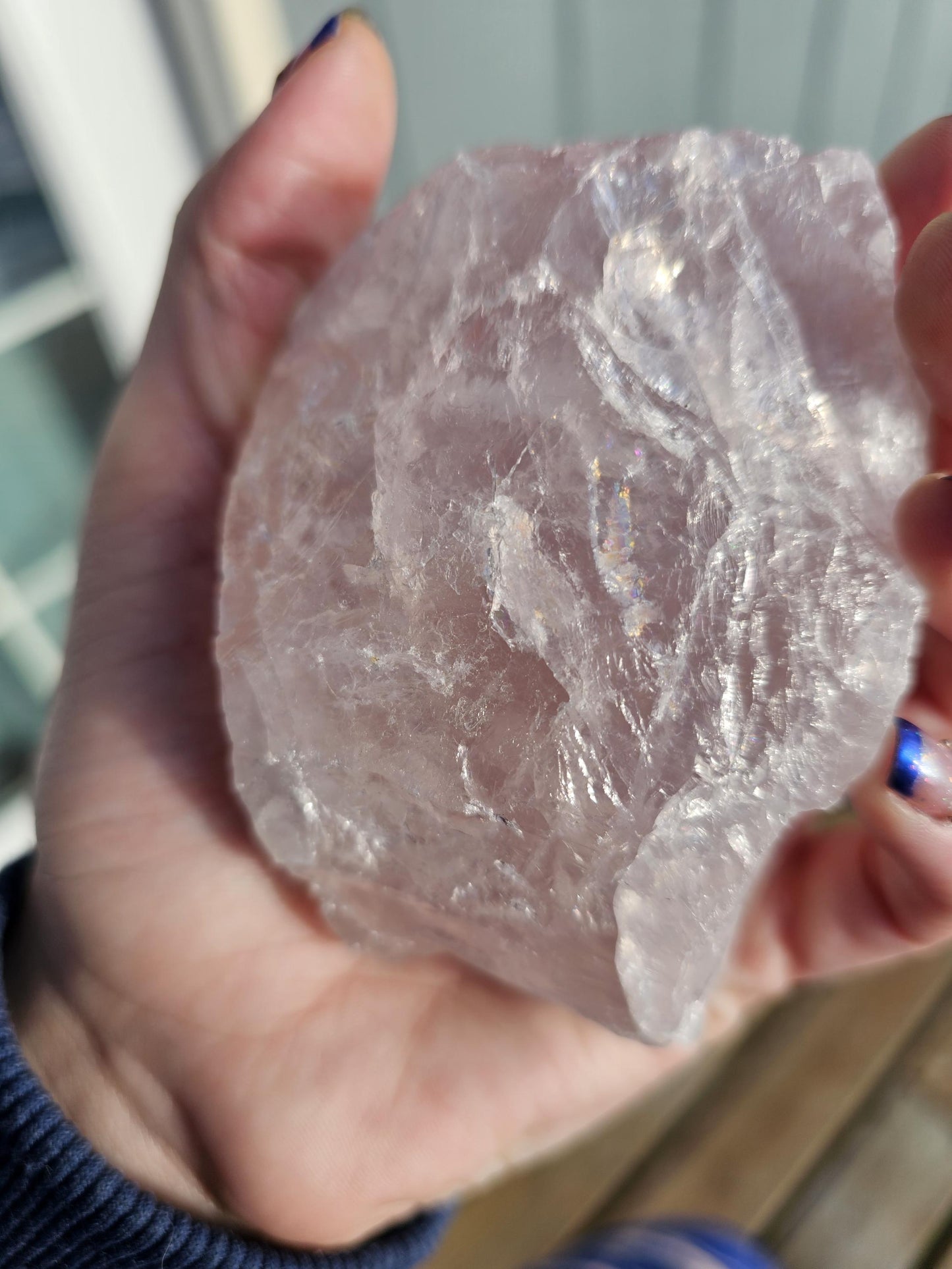 Huge Rough Rose Quartz with Rainbow