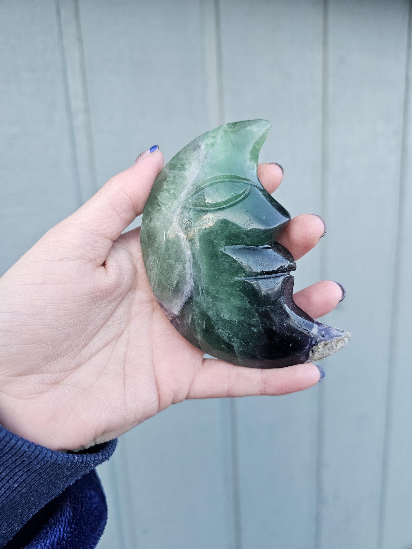 Rainbow Fluorite Moon Carving