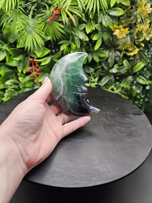 Rainbow Fluorite Moon Carving