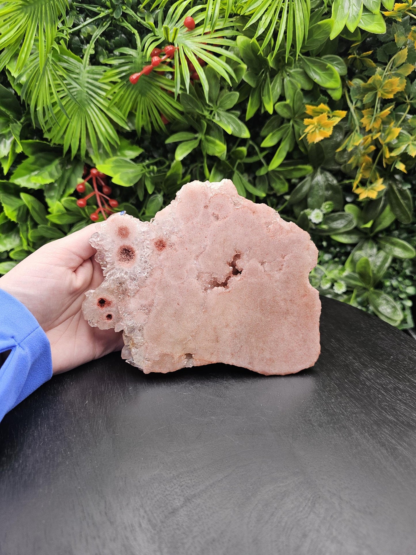 Pink Amethyst Slab: Druzy Crystal with Red Eyes, Home Decor