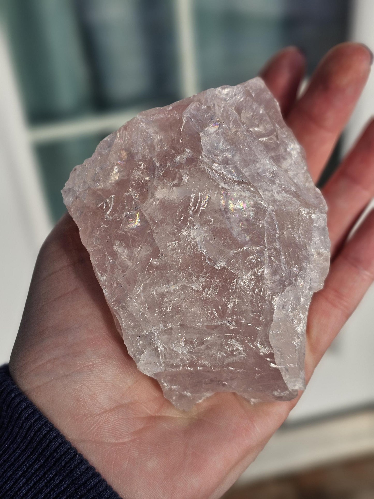 Huge Rough Rose Quartz with Rainbow