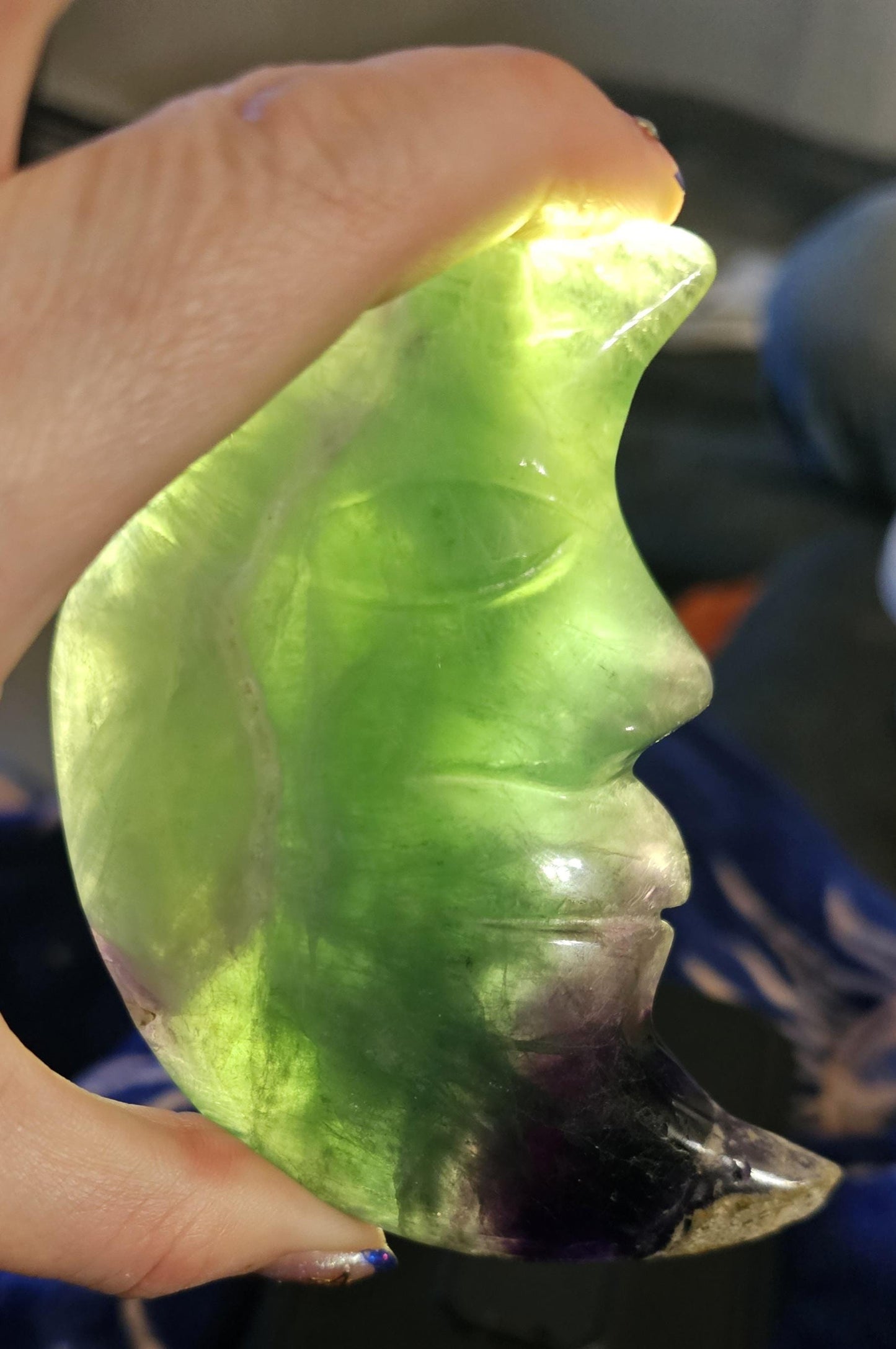Rainbow Fluorite Moon Carving
