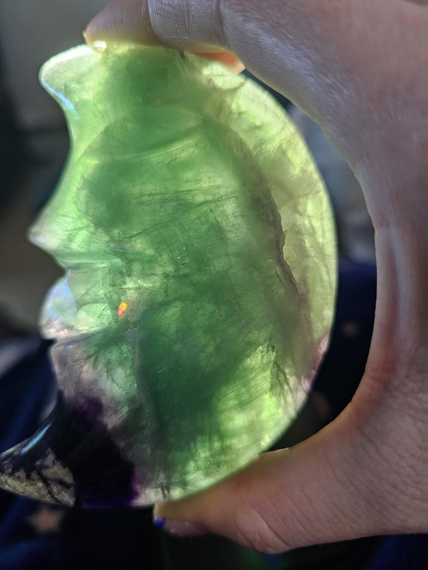 Rainbow Fluorite Moon Carving