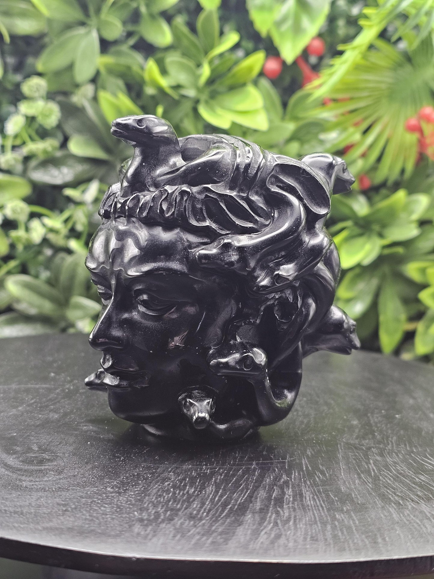 Huge Black Obsidian Medusa Head Crystal Carving