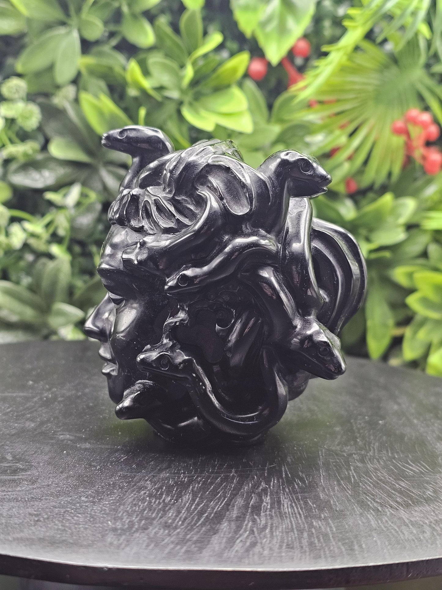 Huge Black Obsidian Medusa Head Crystal Carving