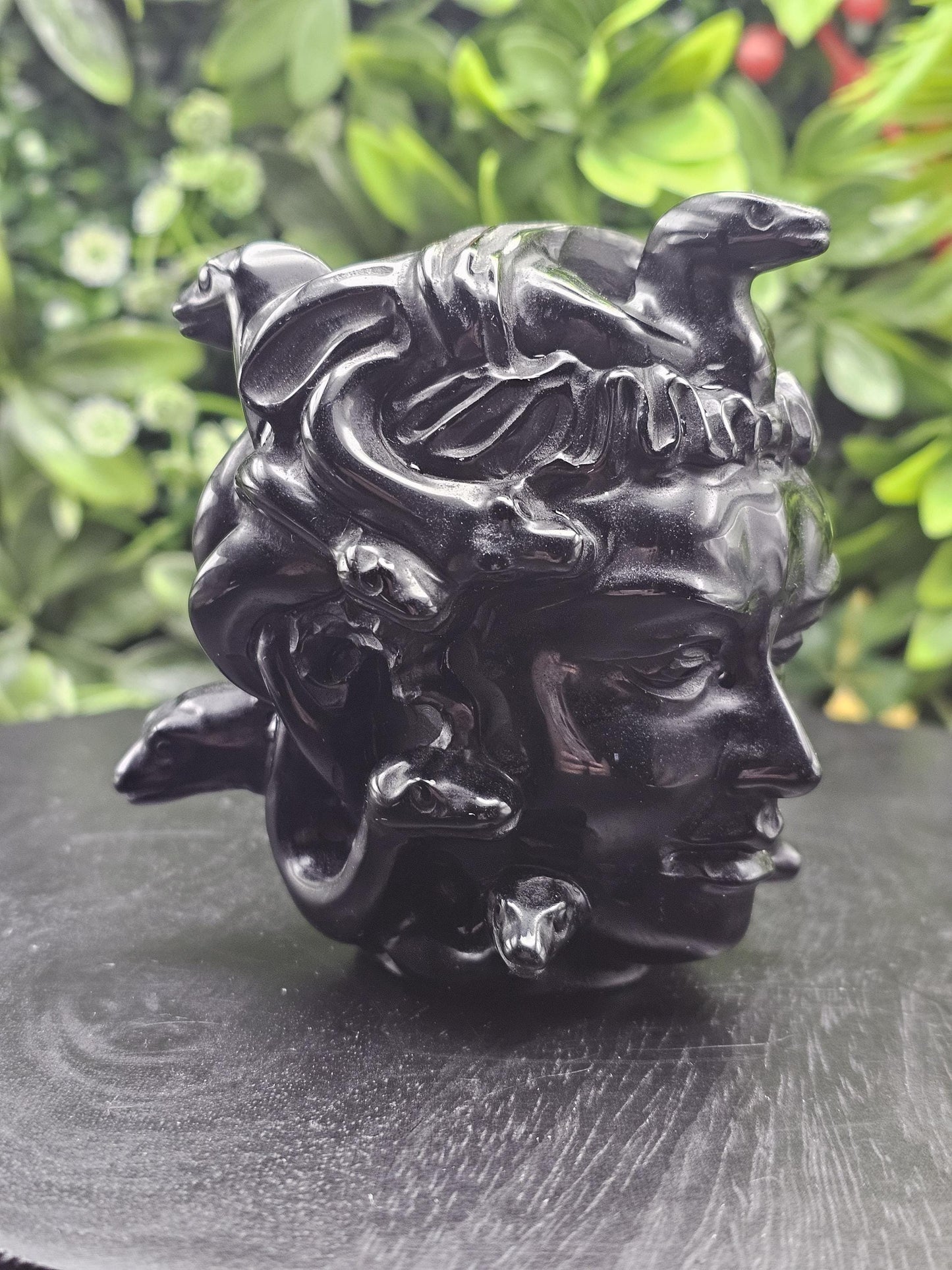Huge Black Obsidian Medusa Head Crystal Carving