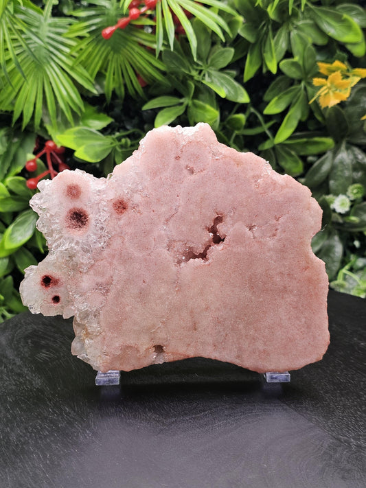 Pink Amethyst Slab: Druzy Crystal with Red Eyes, Home Decor
