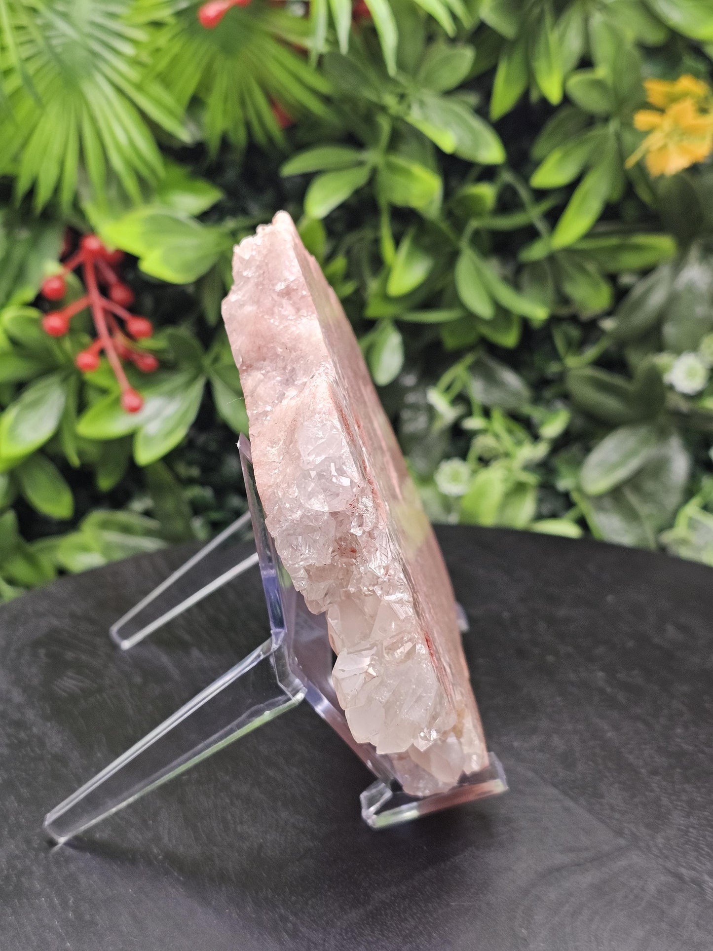 Pink Amethyst Slab: Druzy Crystal with Red Eyes, Home Decor