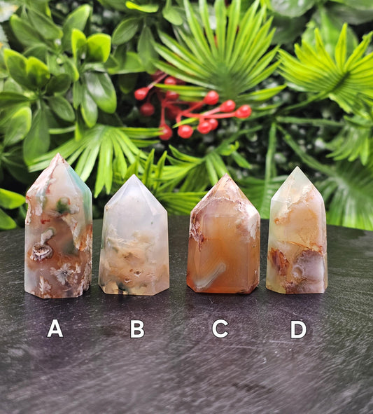 Flower Agate Mini Tower: Green & Red Crystal Point