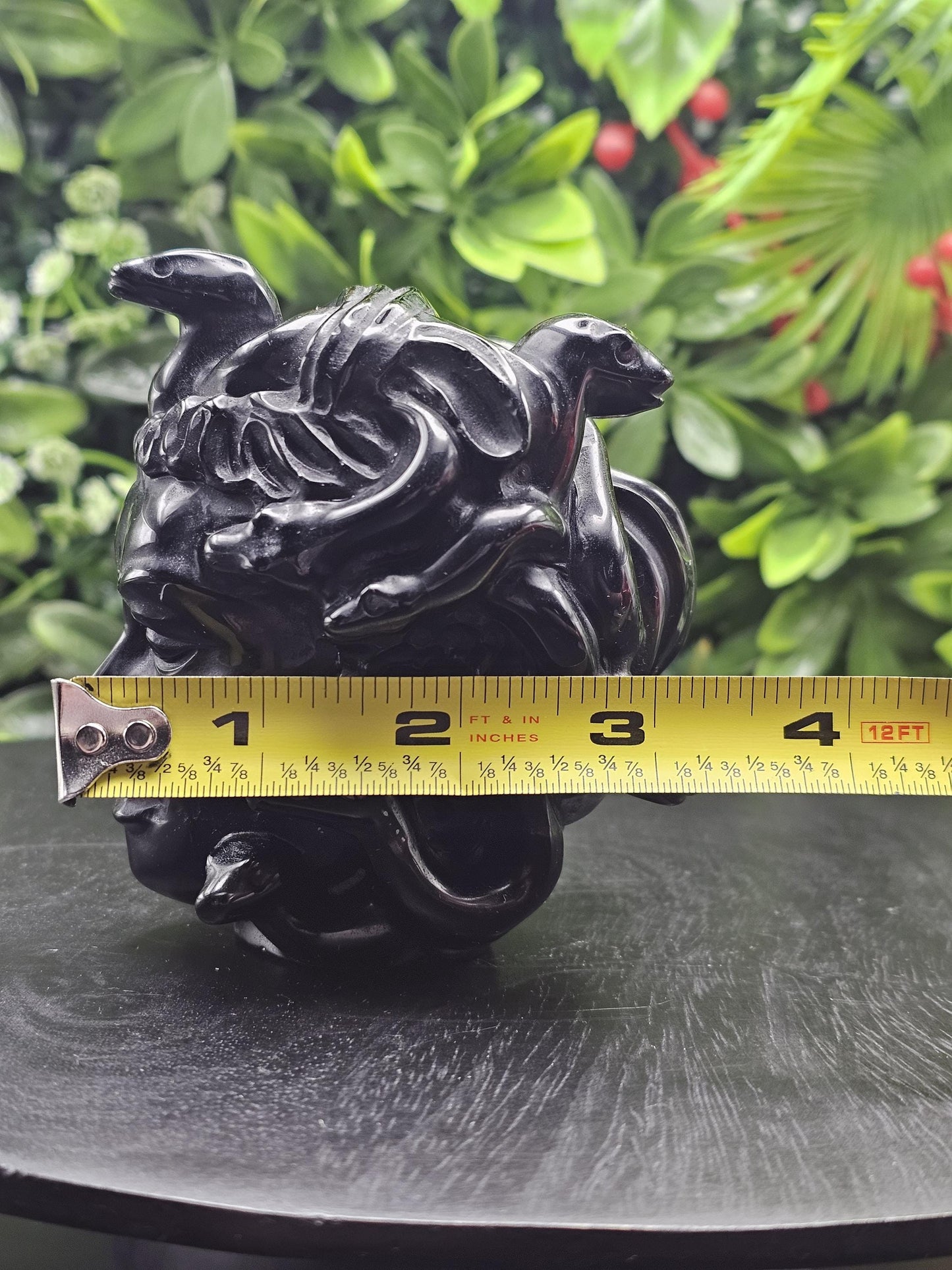 Huge Black Obsidian Medusa Head Crystal Carving