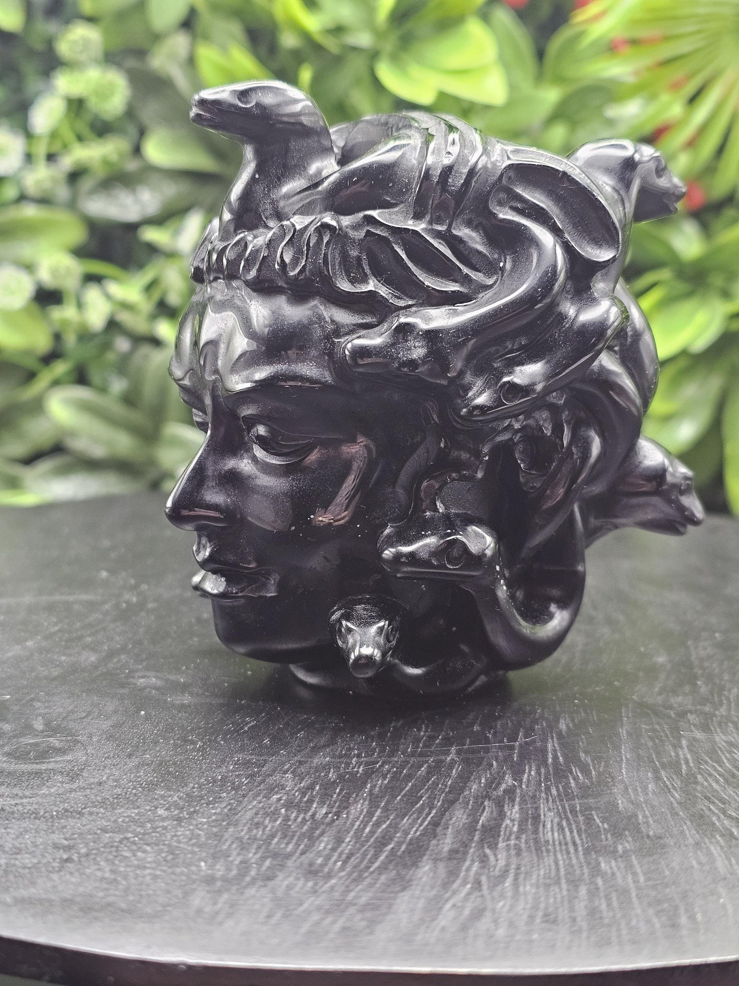 Huge Black Obsidian Medusa Head Crystal Carving
