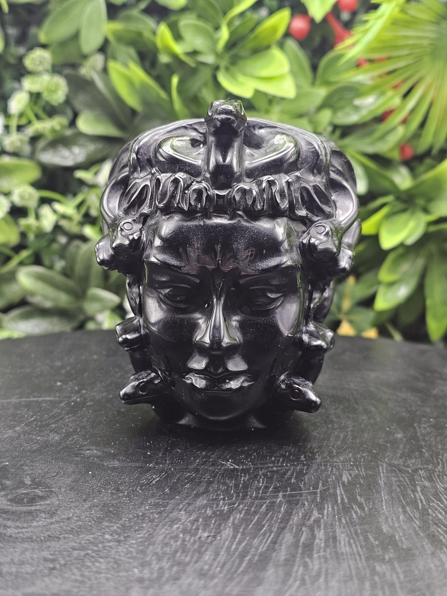 Huge Black Obsidian Medusa Head Crystal Carving