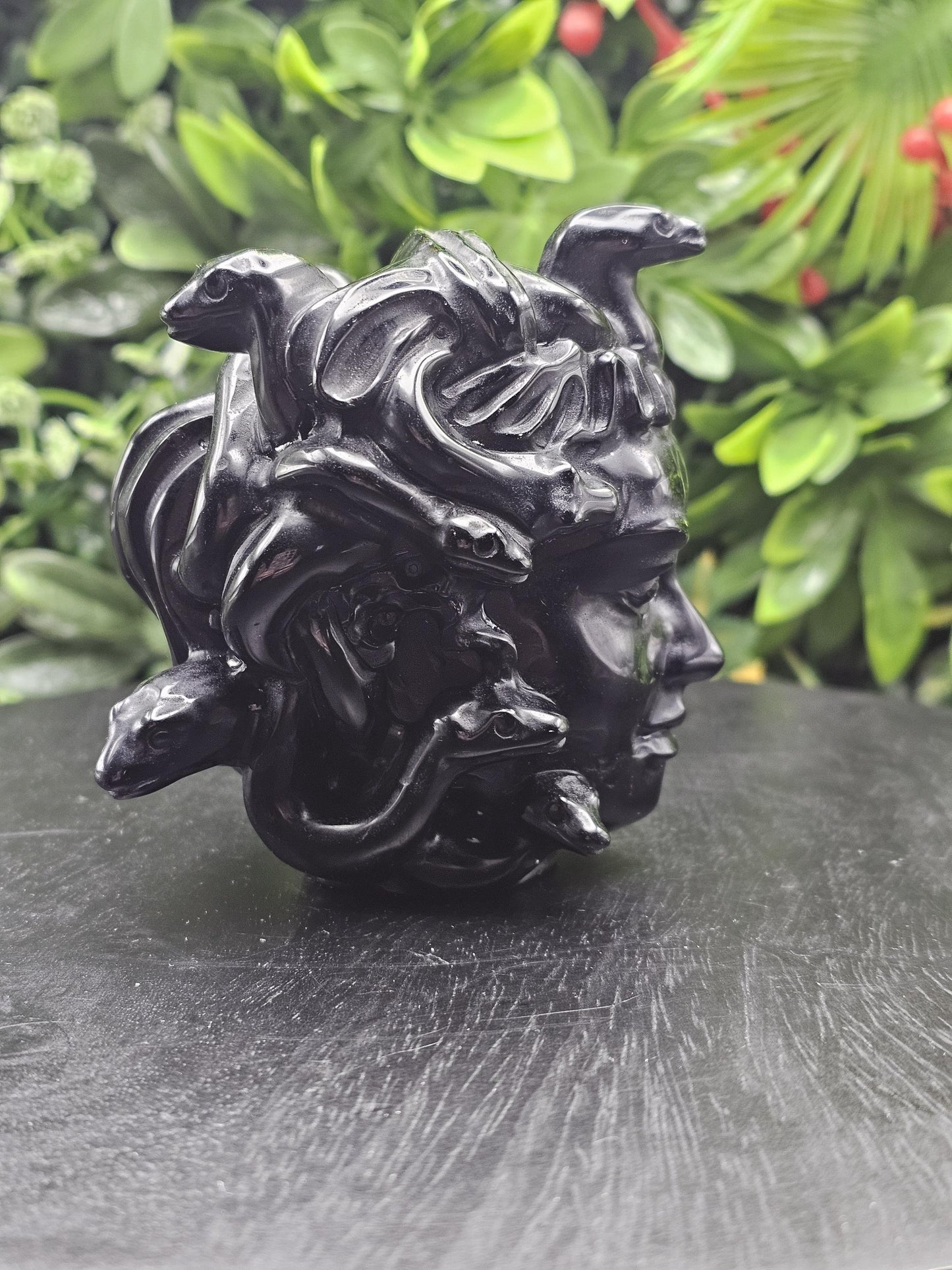 Huge Black Obsidian Medusa Head Crystal Carving