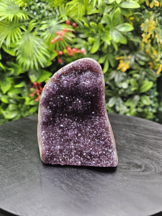 Grape Jelly Polished Amethyst Freeform with Unique Agate Trim