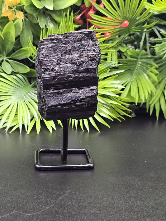 Black Tourmaline on Metal Stand